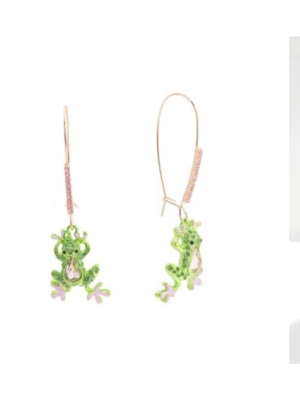 Betsey Johnson Green and Pink Frog Drop Earrings with Glass Stones NWT